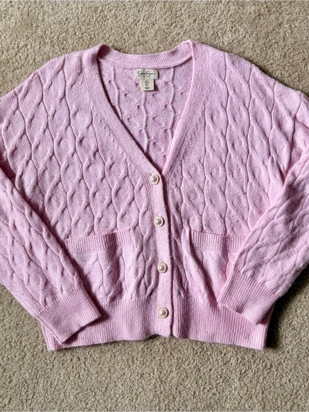 Jessica Simpson Soft Pink Cable Knit V-Neck Sweater Cardigan | Women | L